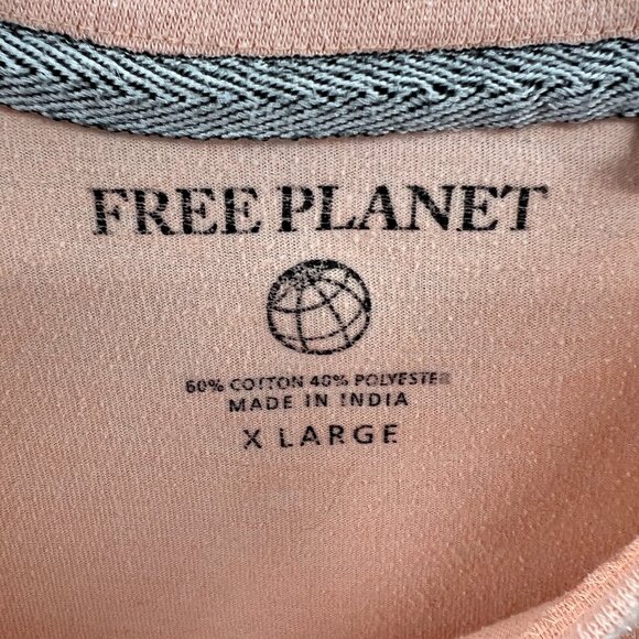Free Planet Women Top Extra Large Peach Short‎ Sleeve Pullover Shirt Pocket - Picture 4 of 9
